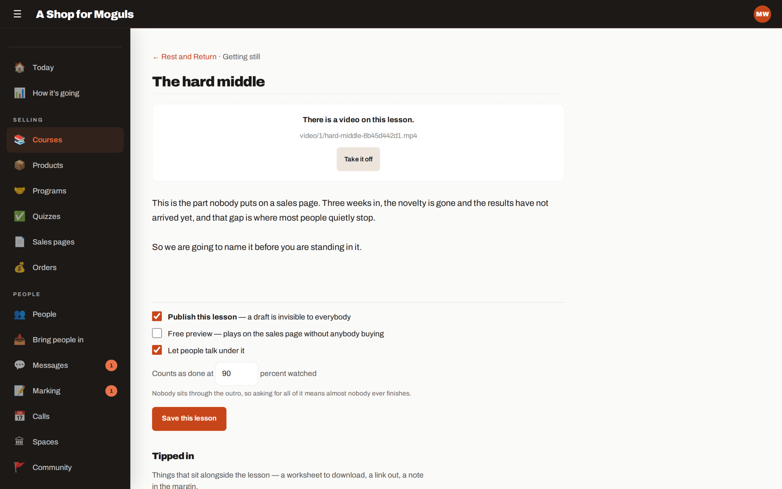Building a lesson and seeing it the way the member will see it